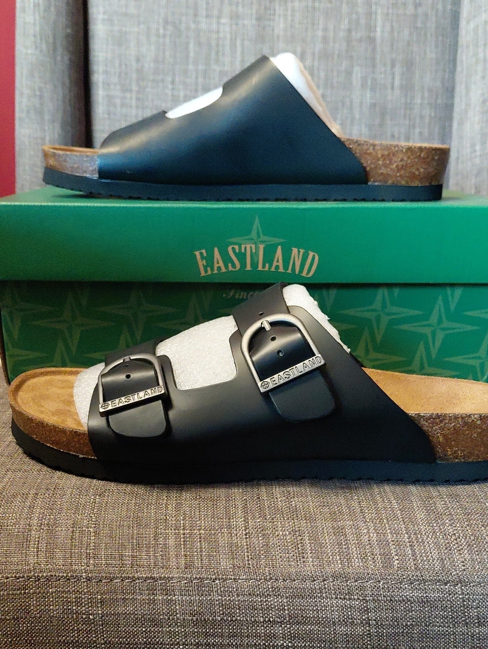 Eastland Men's Black Dual-Strap Buckle Slide Sandals Size 8